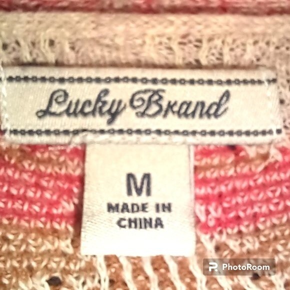 Lucky Brand Size Medium Open Cardigan-Aztec-Geometric-Waterfall-Pink-Nuetral - Picture 7 of 8